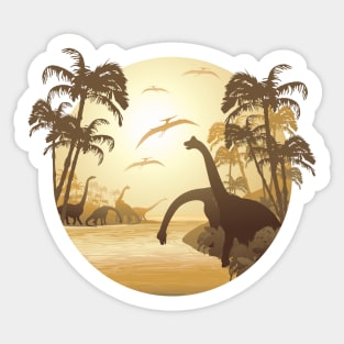 Dinosaurs on Tropical Jurassic Landscape Sticker